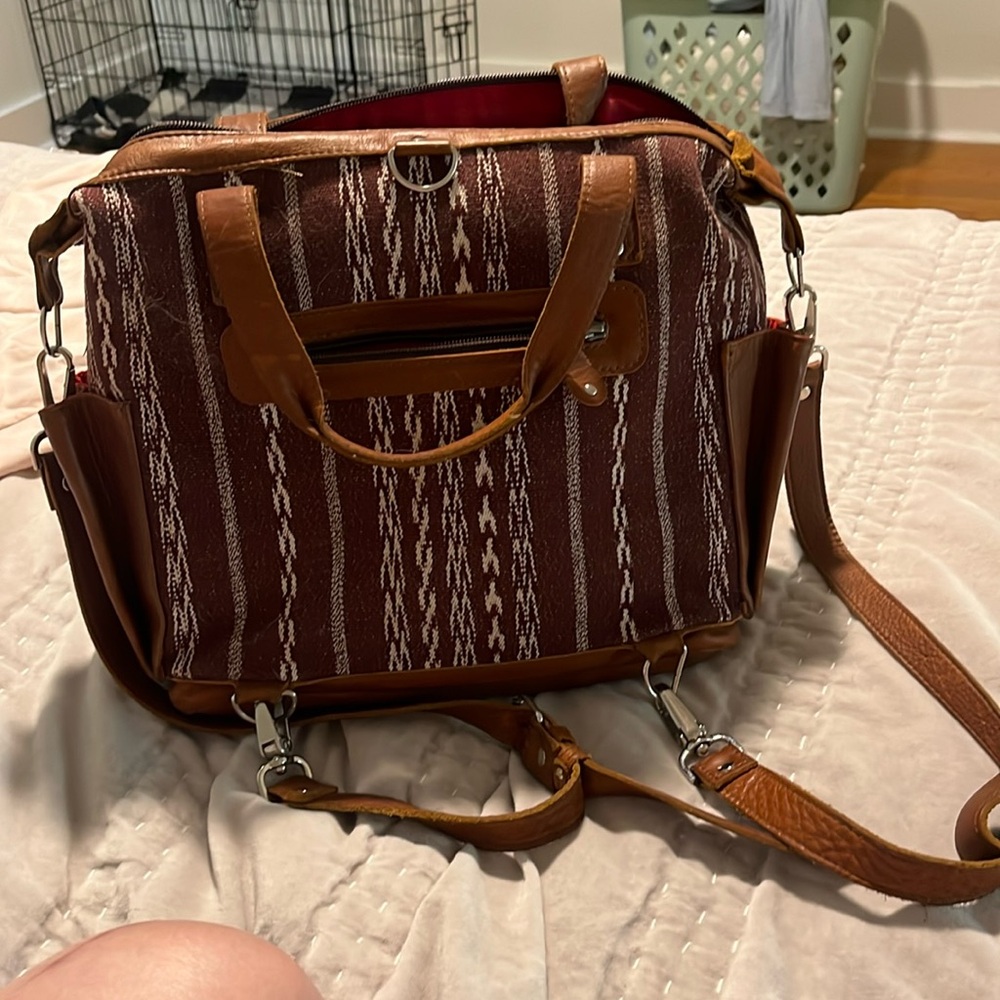 Handmade leather and canvas backpack handmade in Guatemala